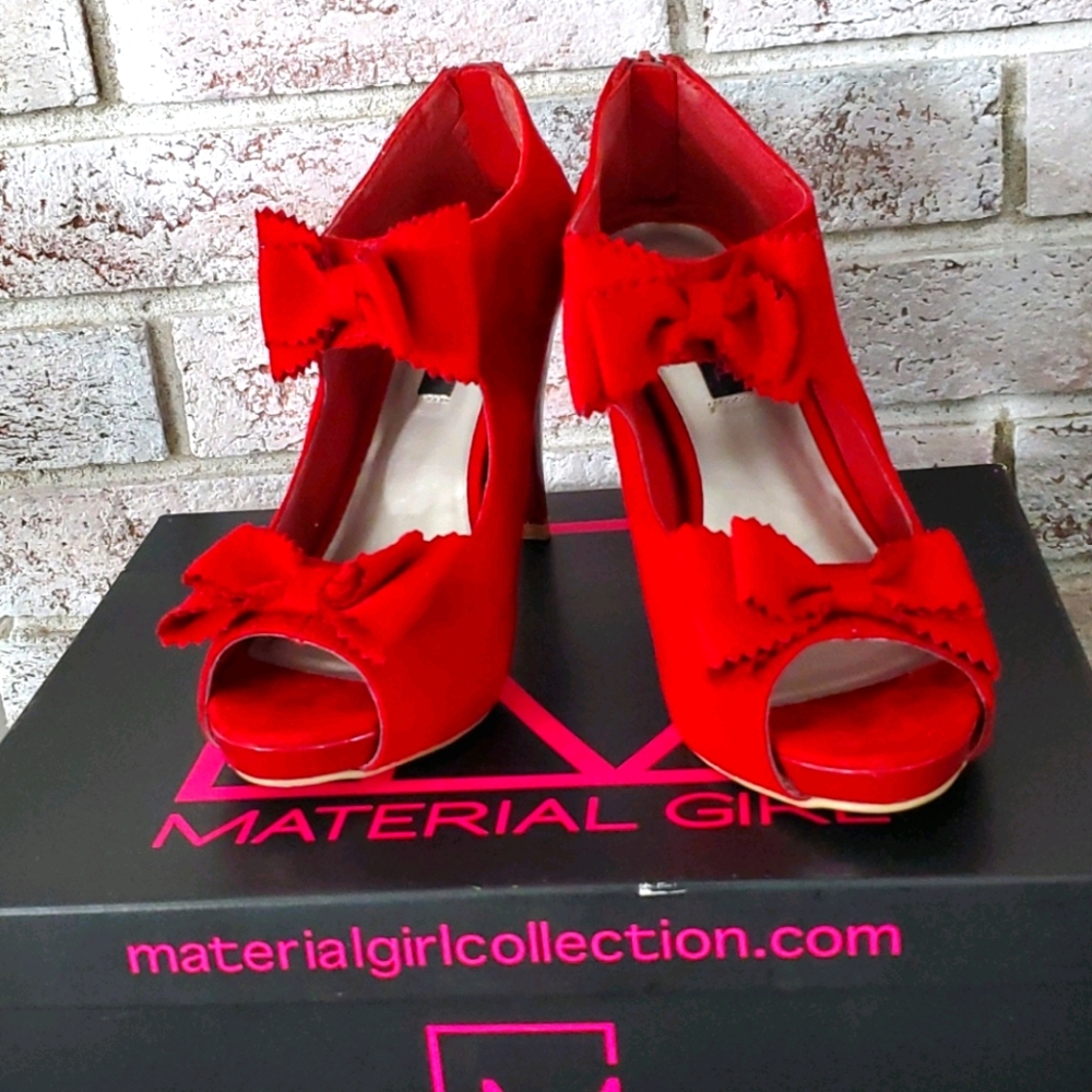 Red Material Girl Red Bow Heels